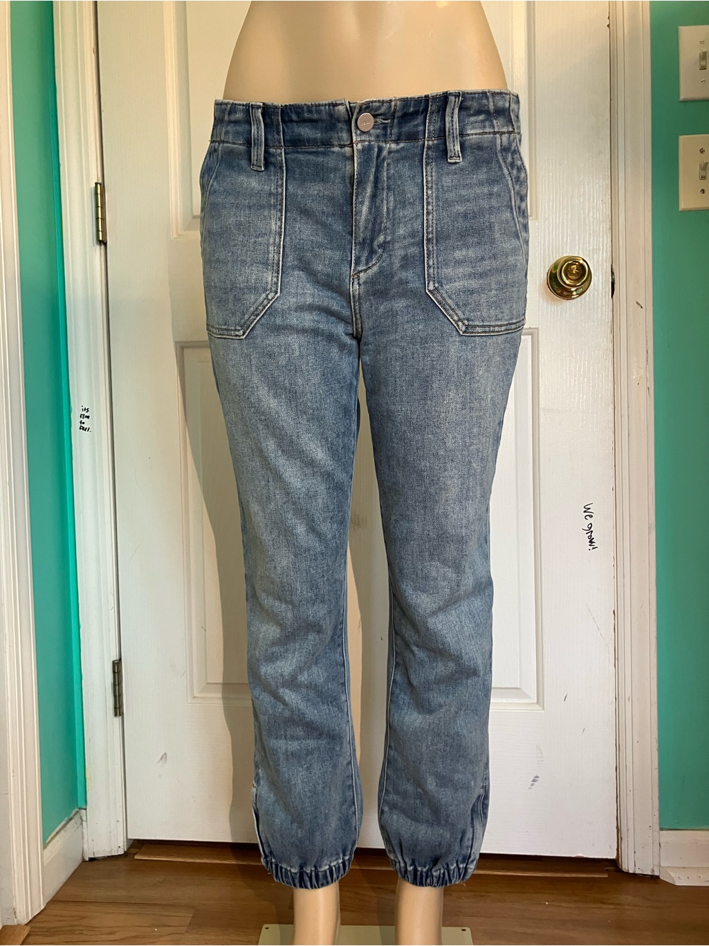 Paige Light Blue Cropped Jogger Jeans